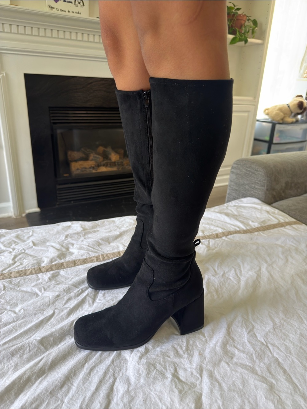 Classic Black Knee-High Block Heel Boots